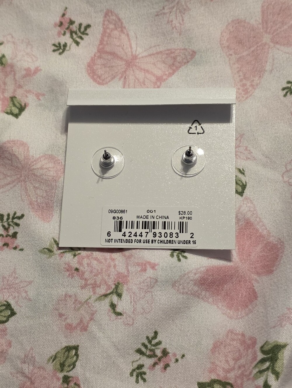 Karl Lagerfield Faux Black Flower Onyx Stud, Silver Earrings - Picture 5 of 5